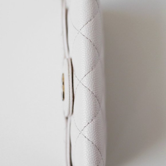 SOLD Chanel Quilted Caviar Leather Small Flap Card Holder in Cream & Gold HW - Picture 6 of 7